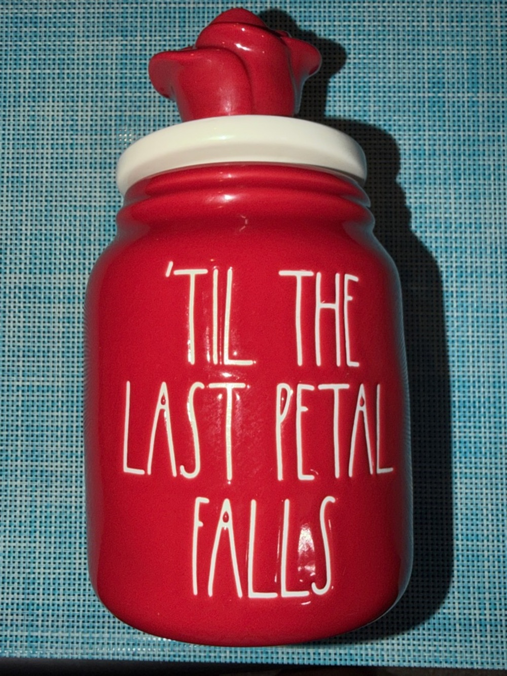 Rae Dunn RedCeramic Jar with Rose Lid - 'Til The Last Petal Falls